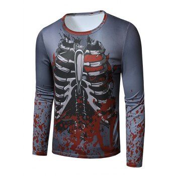 

Halloween 3D Skeleton Print Crew Neck Slim T Shirt, Gray