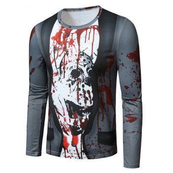 

Halloween Faux Suit Pattern Crew Neck Slim T Shirt, Gray