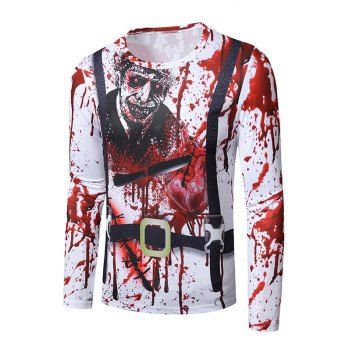 

Halloween Stab Heart Faux Suit Print Crew Neck Slim T Shirt, White