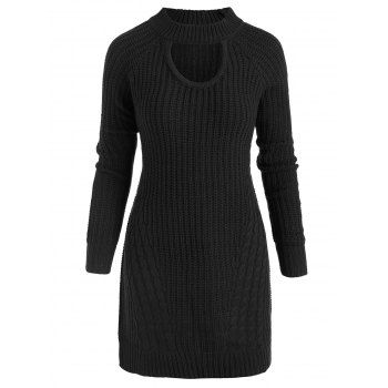 

Plus Size Keyhole Raglan Sleeve Cable Knit Sweater, Black