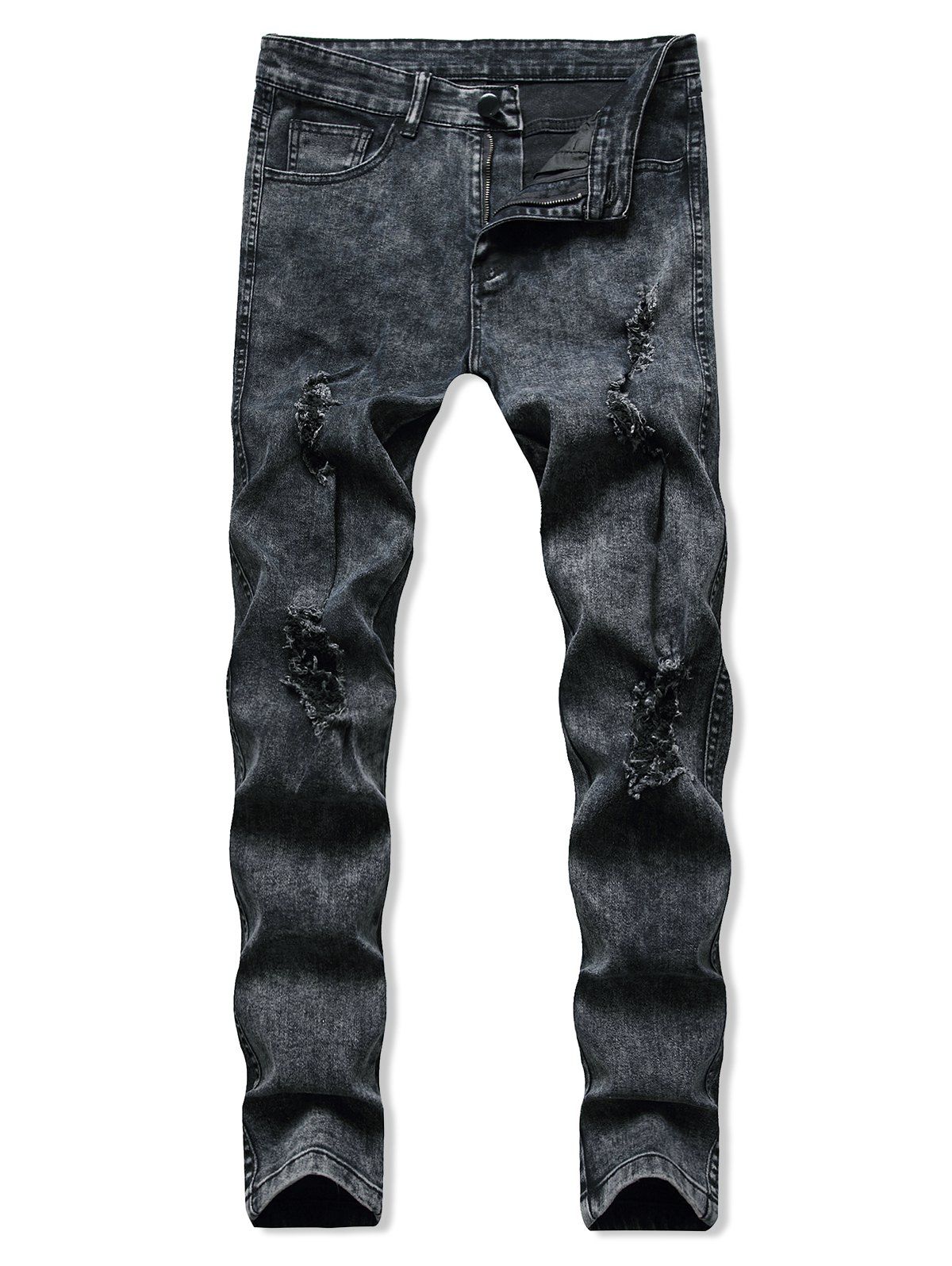 [33% OFF] 2021 Distressed Destroy Wash Long Tapered Jeans In BLACK ...