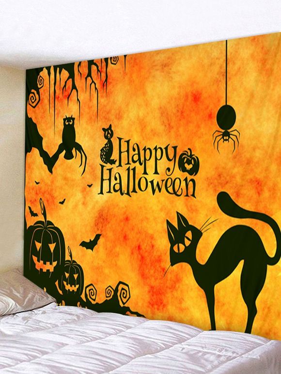Tapisserie Murale Décorative d'Halloween Motif Animal - Orange Halloween W91 X L71 INCH