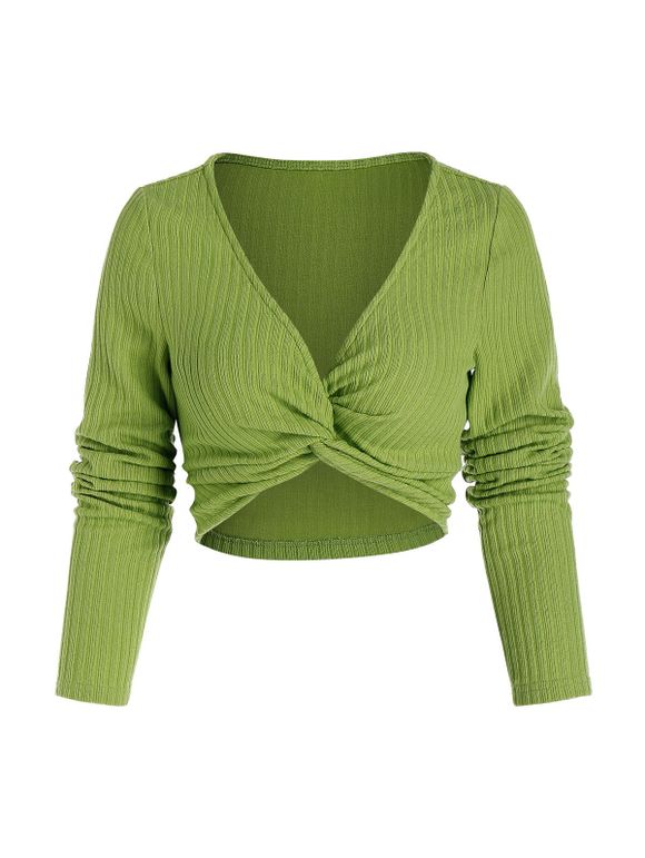 Ribbed Front Twist Short Sweater - PISTACHIO GREEN L