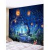 Tapisserie Murale d'Halloween Citrouille Cimetière Imprimés - Bleu Myrtille W59 X L51 INCH