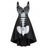 Robe d'Halloween Haute Basse à Imprimé Squelette sans Manches - Noir 3XL