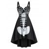 Robe d'Halloween Haute Basse à Imprimé Squelette sans Manches - Noir 2XL