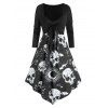 Robe Asymétrique à Imprimé Crâne à Taille Empire Fausse Deux Pièces - Noir 2XL