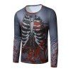 T-shirt d'Halloween Maigre 3D Squelette Imprimé à Col Rond - Gris XL