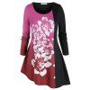 T-shirt Fleuri Imprimé en Blocs de Couleurs de Grande Taille - Rouge 5X
