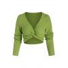 Ribbed Front Twist Short Sweater - PISTACHIO GREEN L