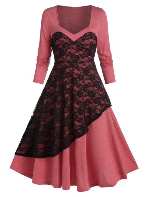 Layered Lace High Waist A Line Dress