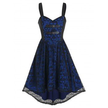 

High Low Skull Lace Cami Gothic Dress, Black