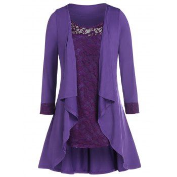 

Plus Size Draped Top and Lace Tank Top Set, Purple amethyst