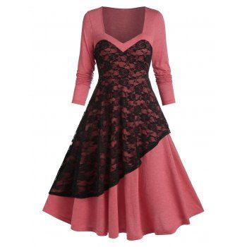 

Layered Lace High Waist A Line Dress, Cherry red