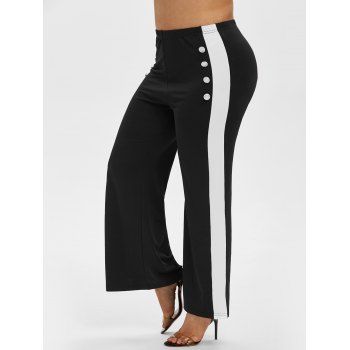 Image of Plus Size Bicolor Sailor Button Wide Leg Pants