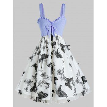 

Plus Size Ruffle Bowknot Patchwork Butterfly Mesh Dress, Light blue