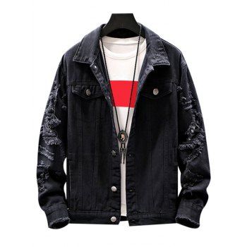 34% OFF 2020 Mock Button Ripped Button Up Denim Jacket ...