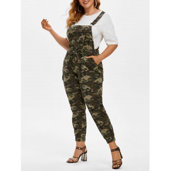 

Plus Size Camouflage Print Overall Jumpsuit, Deep green