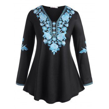 

Plus Size Floral Print Tunic Swing T Shirt, Black