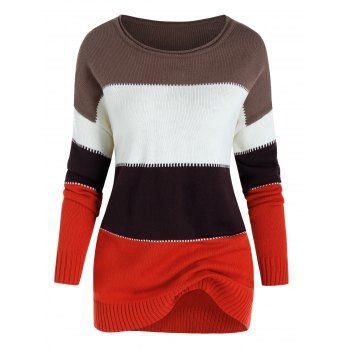 

Plus Size Color Blocking Drop Shoulder Tunic Sweater, Multicolor