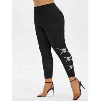 

Plus Size Hallowmas Skulls Print Leggings, Black