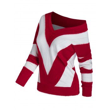 

Plus Size Contrast Two Tone Fuzzy Knit Sweater, Multicolor
