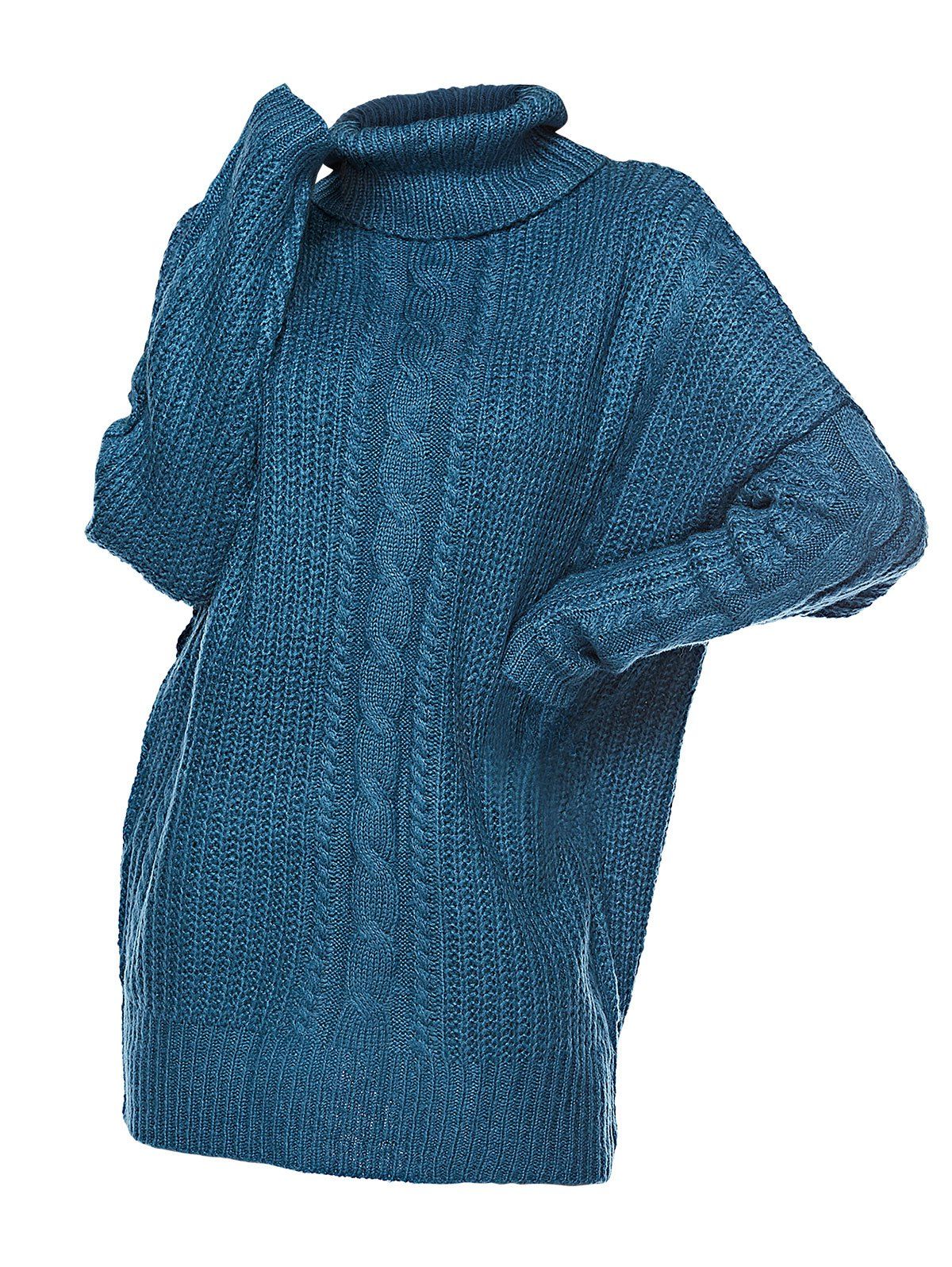 [27 OFF] 2021 Plus Size Turtleneck Cable Knit Sweater Dress In BLUE