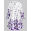 Blouse Florale Imprimée à Demi-Bouton de Grande Taille - Pourpre XL