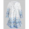 Blouse Florale Imprimée à Demi-Bouton de Grande Taille - Bleu clair XL