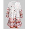 Blouse Florale Imprimée à Demi-Bouton de Grande Taille - Rouge XL