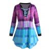 T-shirt en Couleur Ombrée à Carreaux de Grande Taille à Lacets - Pourpre 4X