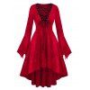 Robe Gothique Manches de Cloche à Taille Haute avec Lacets - Rouge S