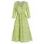 Robe Ligne A Motif de Plume à Cordon avec Boutons - Vert Avocat M