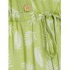 Feather Pattern Buttons Drawstring A Line Dress - AVOCADO GREEN M