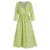 Robe Ligne A Motif de Plume à Cordon avec Boutons - Vert Avocat XL
