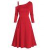 Robe Asymétrique Sanglée à Col Oblique - Rouge M