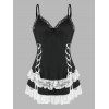 Ensemble de Body Lingerie à Bretelle de Grande Taille à Lacets à Volants - Noir 2X