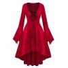 Robe Gothique Manches de Cloche à Taille Haute avec Lacets - Rouge L