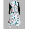 Floral Print Lace Up Lace Trim Long Sleeve Asymmetrical Dress - multicolor A L