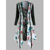 Robe Asymétrique à Imprimé Fleurie Ourlet en Dentelle à Lacets à Manches Longues - multicolor A 2XL