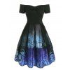 Flower Butterfly Print Bowknot Lace Insert Dress - BLACK 2XL