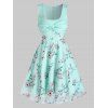 Robe Trapèze Brodée Florale Nouée en Avant - Aigue Marine Légère M