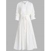 Robe Chemise Ligne A Boutonnée Ceinturée à Col Debout - Blanc M