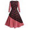 Layered Lace High Waist A Line Dress - CHERRY RED M