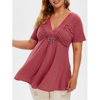 

Plus Size V Neck Ruched T Shirt, Cherry red