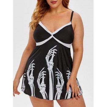 

Plus Size Twist Skeleton Print Tankini Swimwear, Black