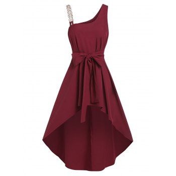 

Chain Strap Knotted High Low Tank Top, Red wine