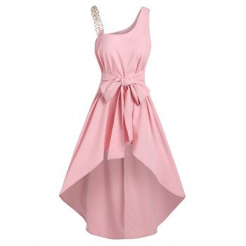 

Chain Strap Knotted High Low Tank Top, Pink