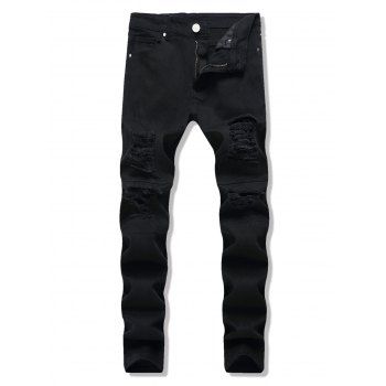 

Distressed Dark Wash Tapered Jeans, Black