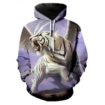 Image of Casual Winged Tiger Pattern Front Pocket Hoodie